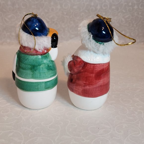 Winter Wonderland Ceramic Free Standing Happy Snowman Ornaments 2 Set 4 1/4" - Picture 4 of 6